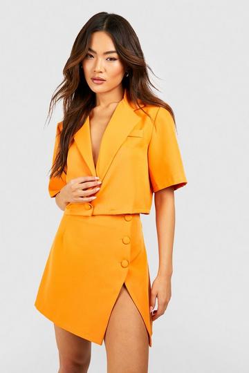 Orange Cropped Relaxed Fit Tailored Blazer