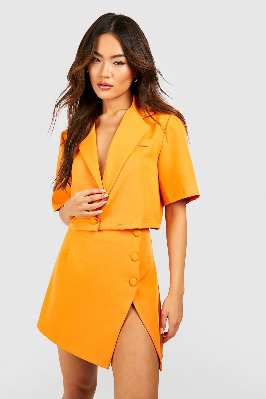 Pale orange Cropped Relaxed Fit Tailored Blazer