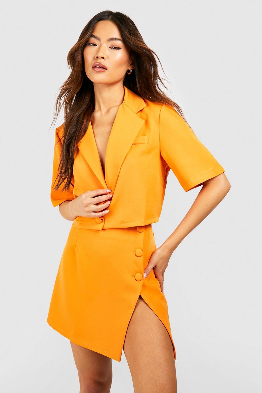 Pale orange Button Front Split Side Mini Skirt