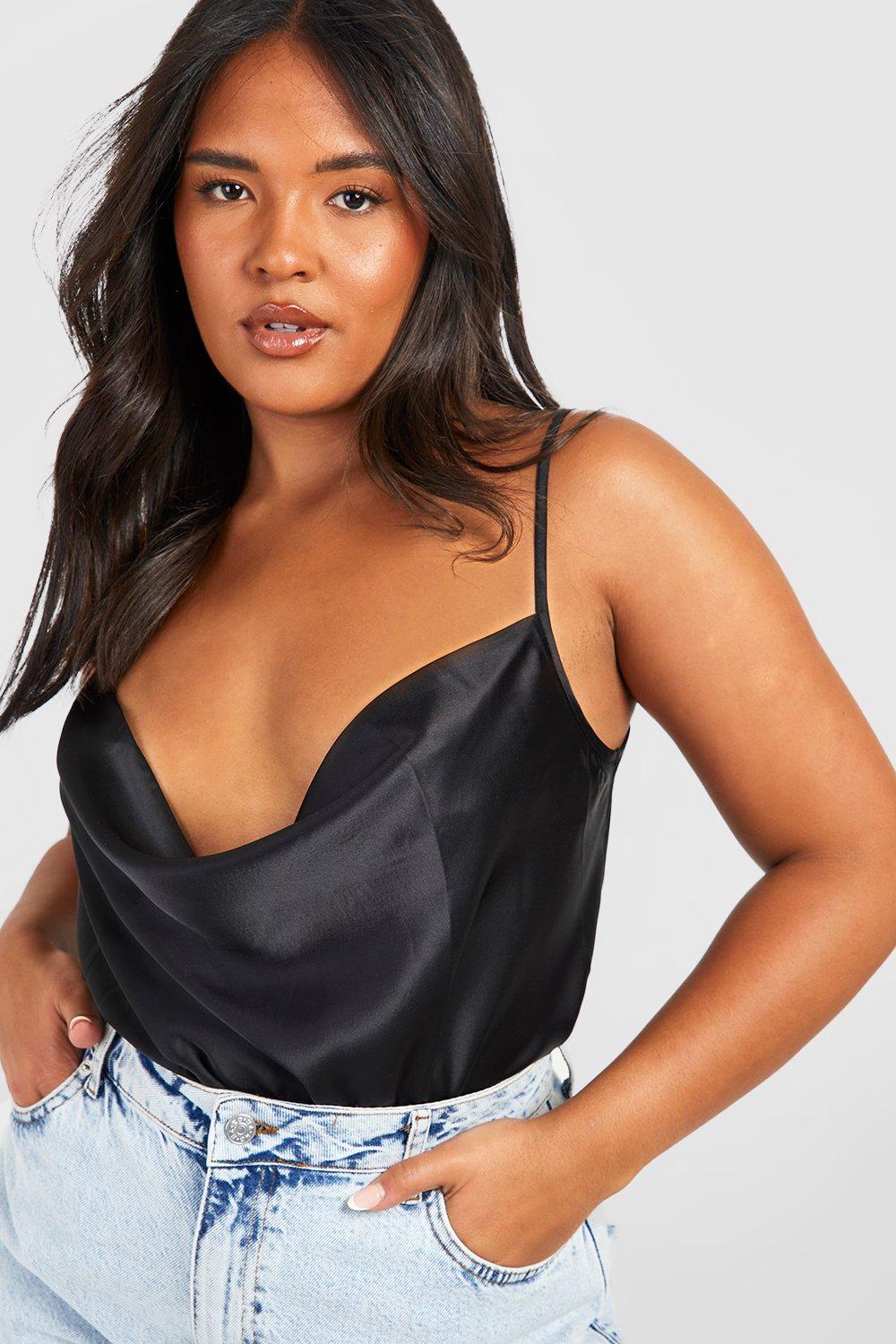 ONLY Strappy Cowl Neck Satin Cami Vest Top in Black