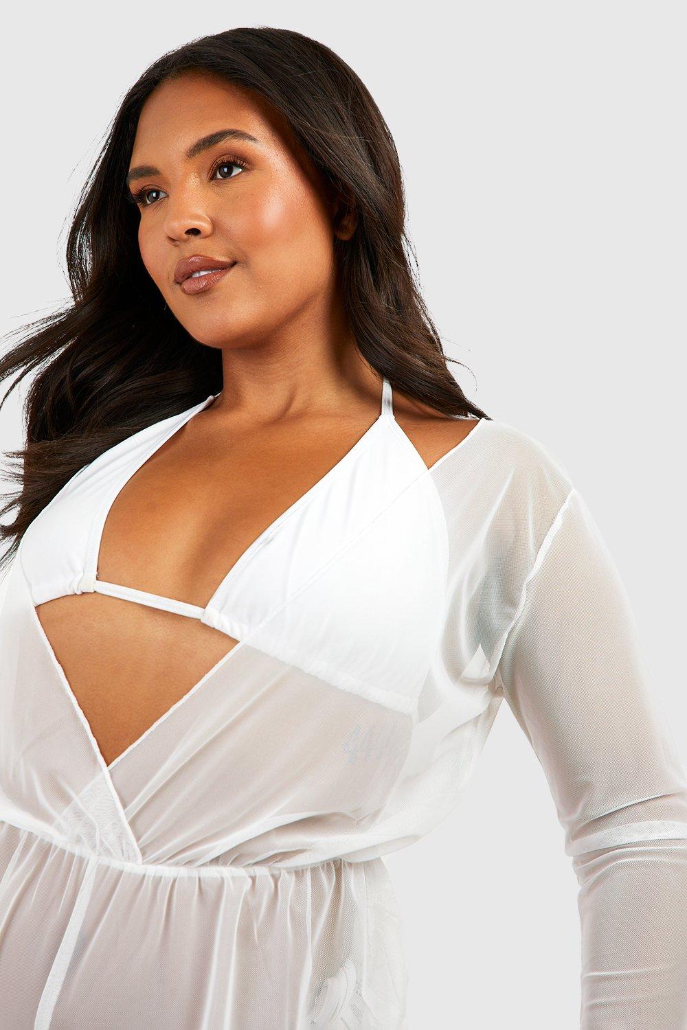 Plus Mesh Ruched Detail Beach Romper