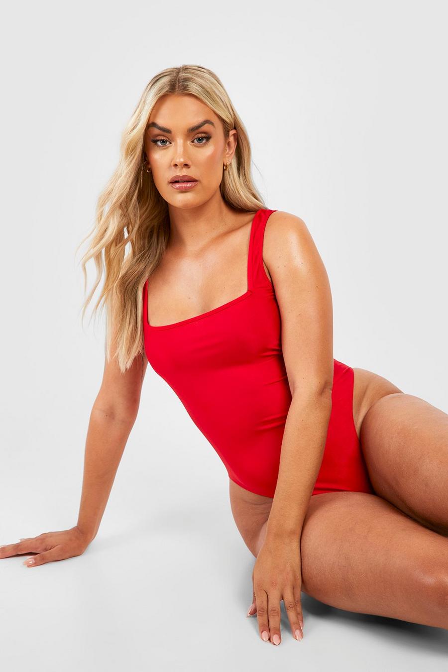 Red Plus Square Neck Swimsuit
