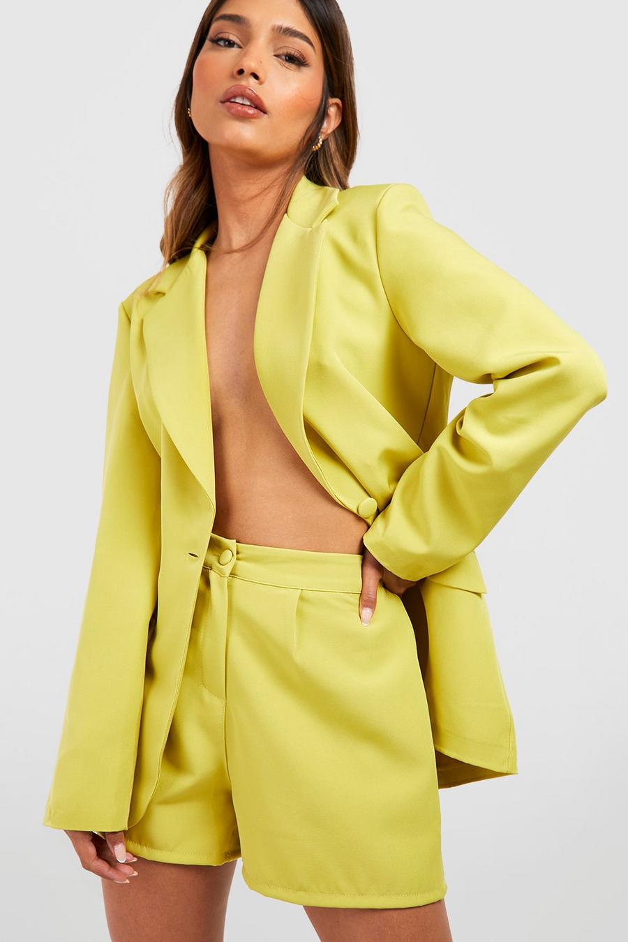 Soft lime yellow Flared Tailored Shorts