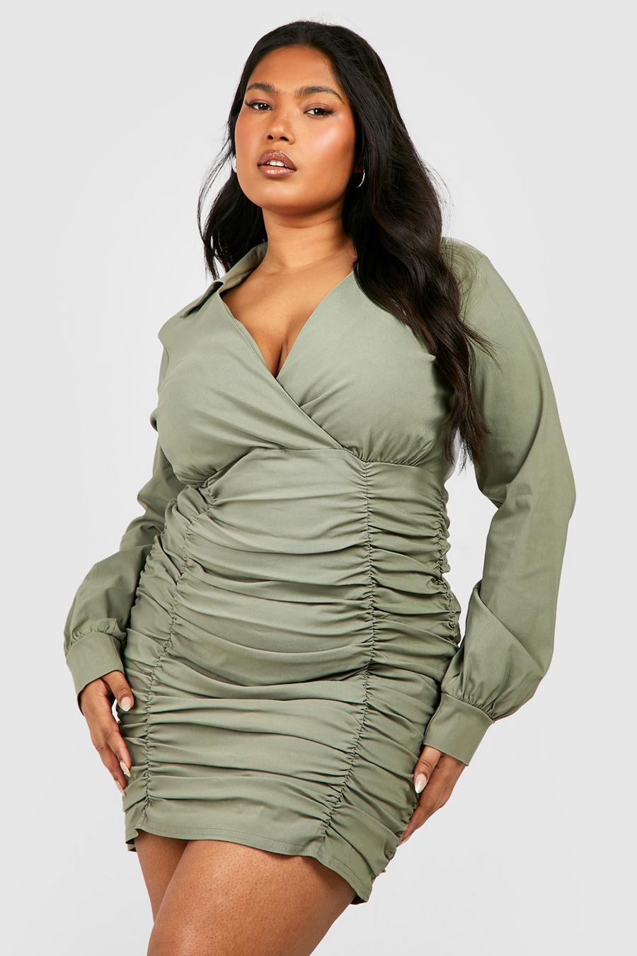 Olive Plus Ruched Wrap Shirt Dress image number 1