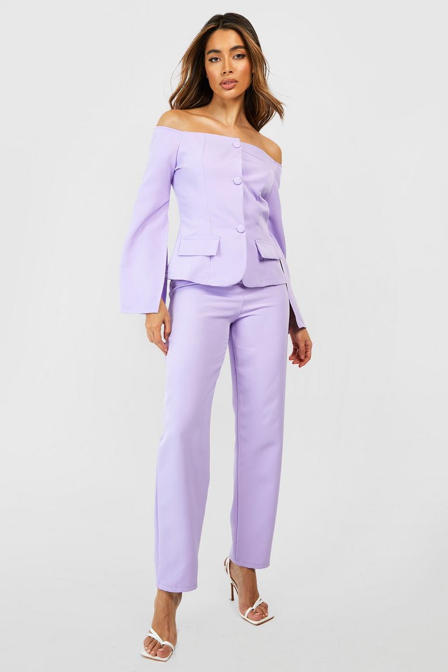 Lilac violet Straight Leg Ankle Grazer Trousers image number 1