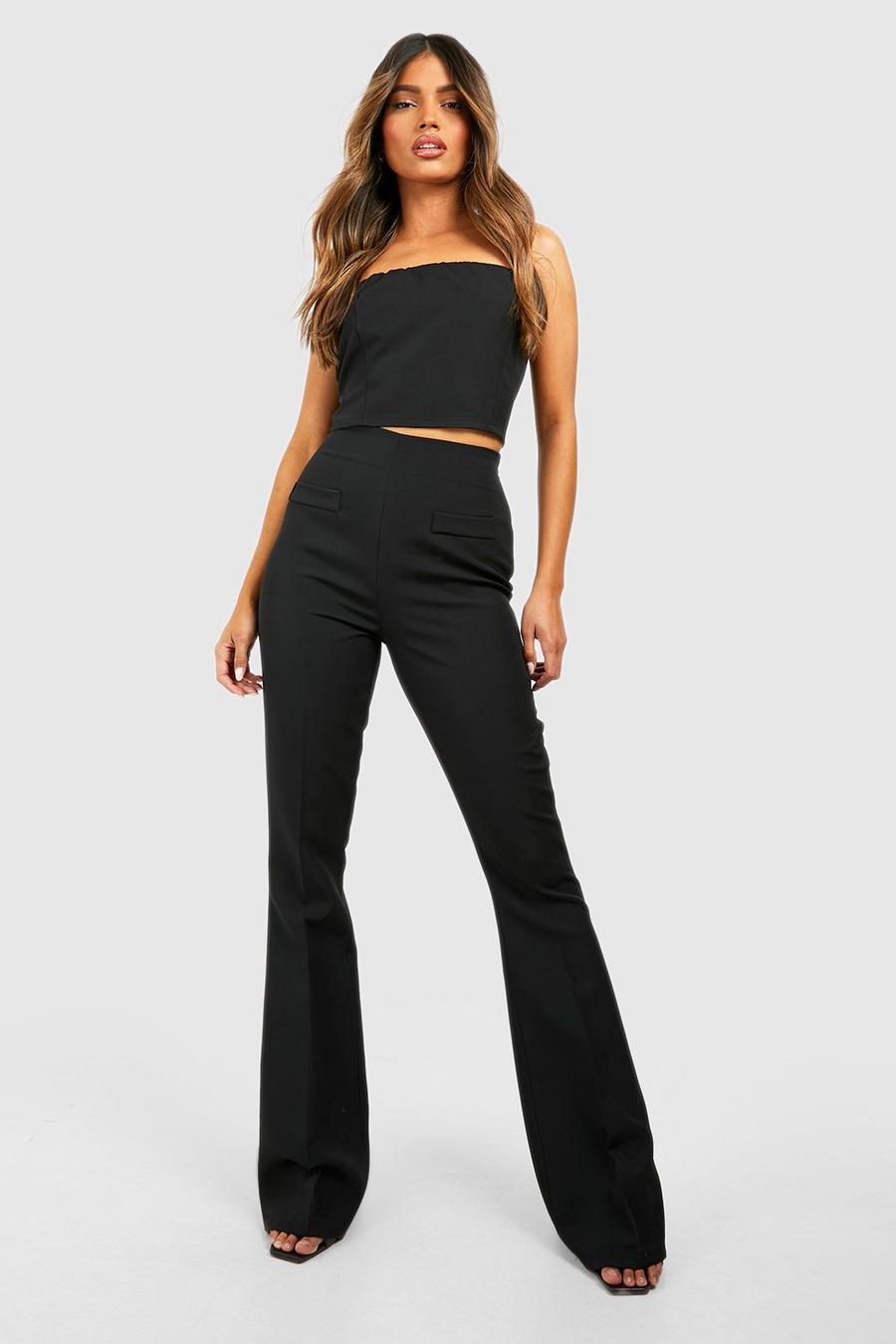 Black Seam Detail Fit & Flare Trousers image number 1