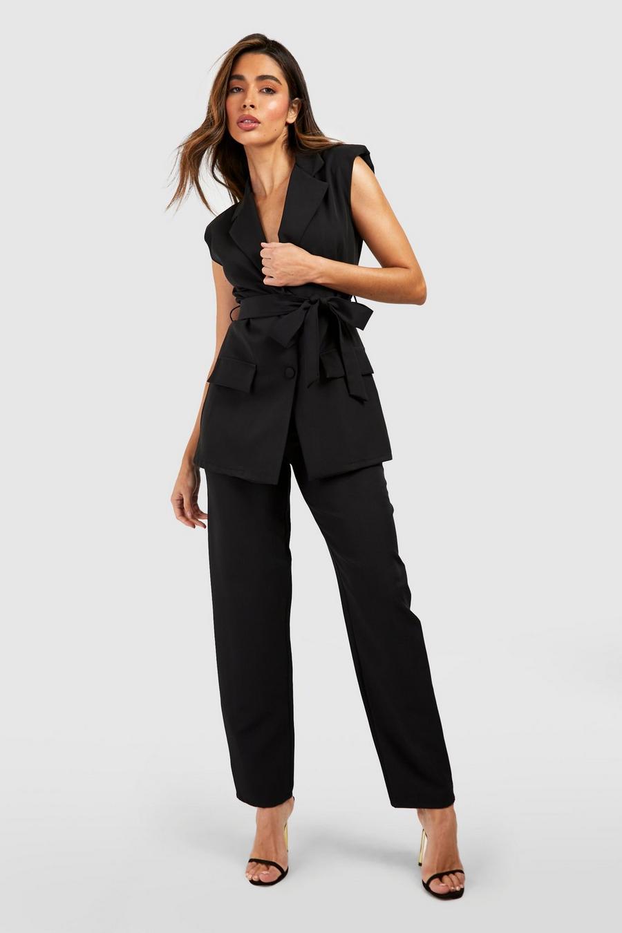 Black Straight Leg Ankle Grazer Trousers image number 1