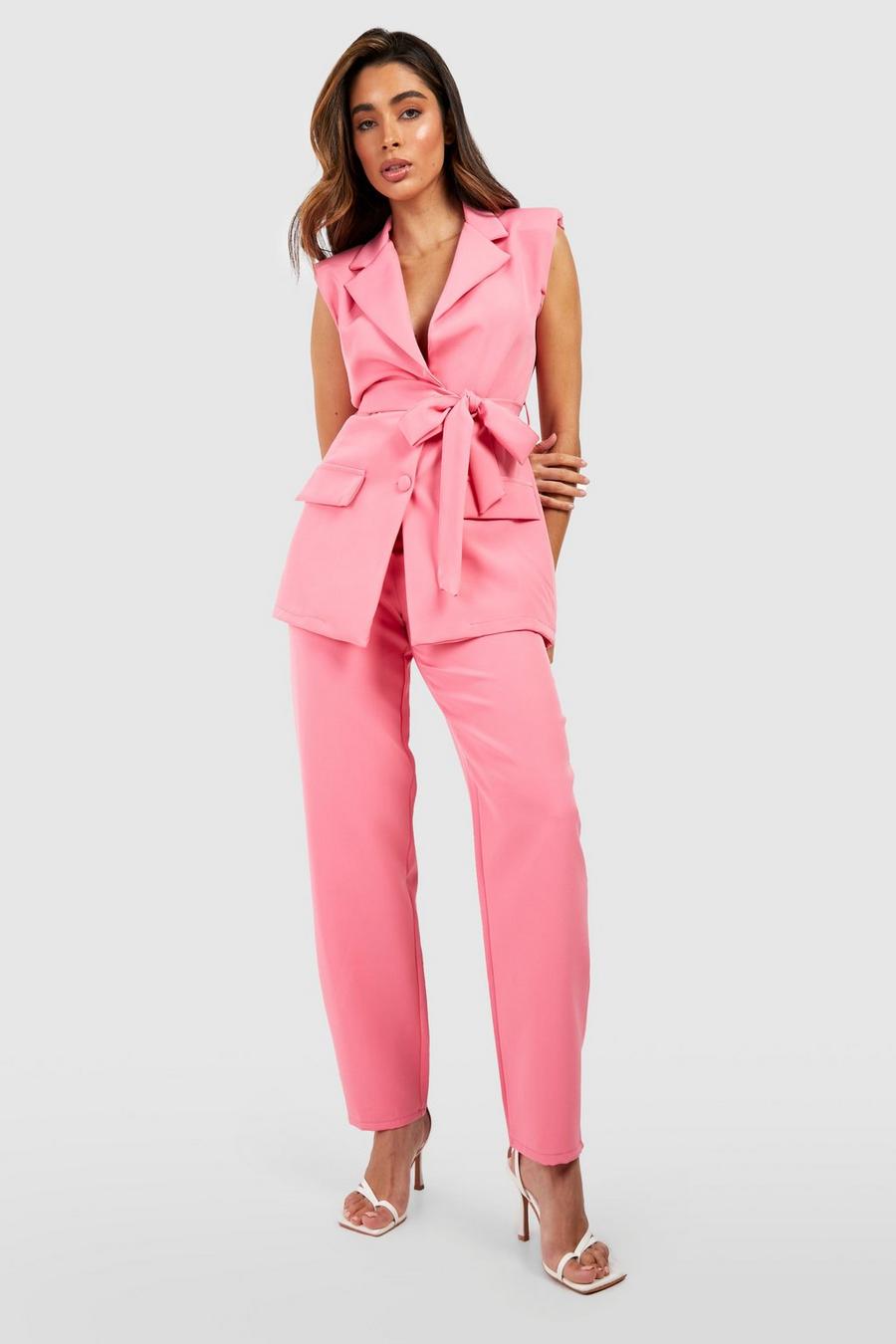 Candy pink Straight Leg Ankle Grazer Trousers image number 1