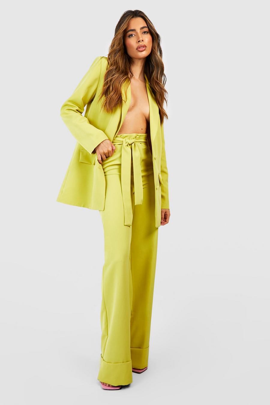 Soft lime Turn Cuff Belted Tailored Wide Leg Trouser image number 1