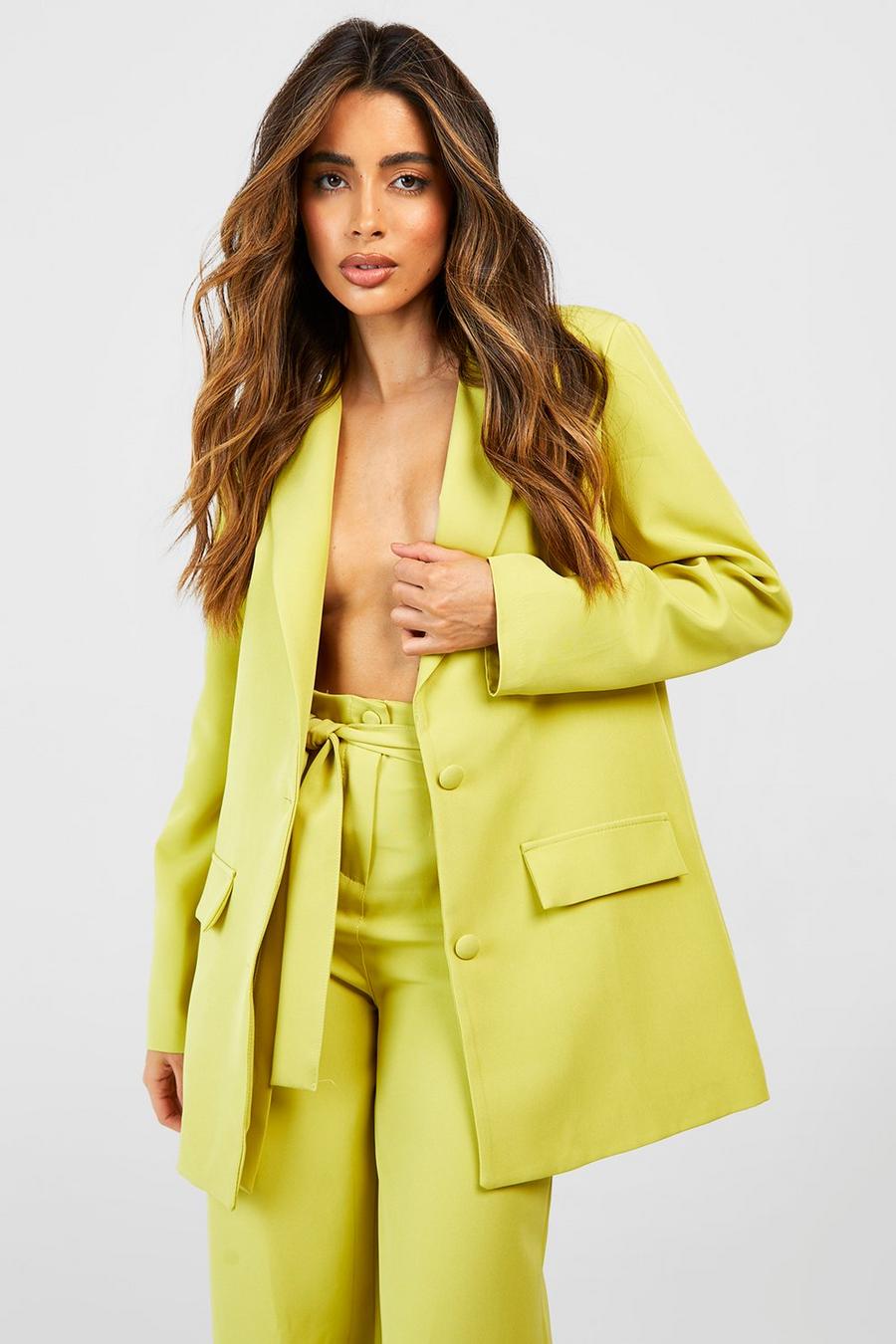 Soft lime yellow Relaxed Fit Oversized Tailored Blazer