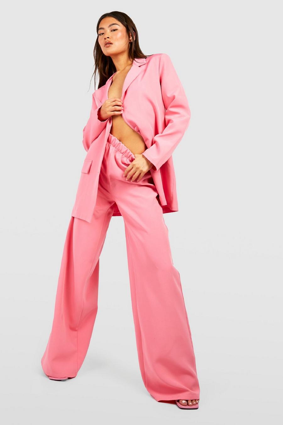Candy pink rosa Kostymbyxor med vida ben