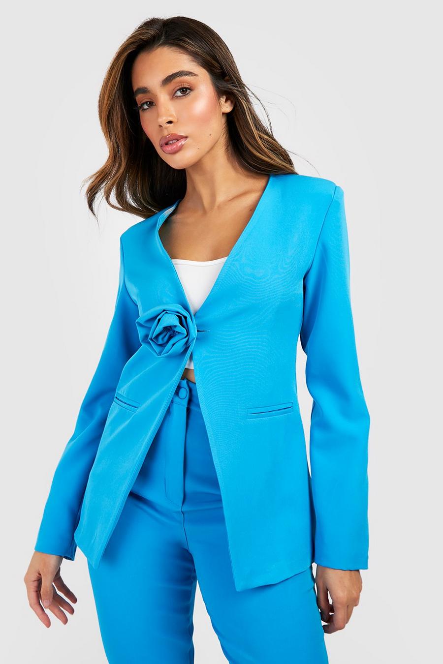 Azure Corsage Detail Plunge Front Fitted Blazer image number 1