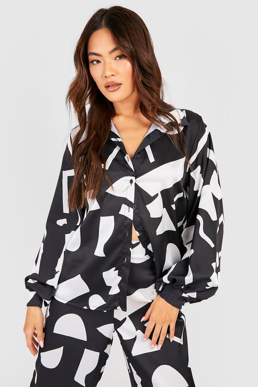 Black Abstract Geo Print Relaxed Fit Shirt