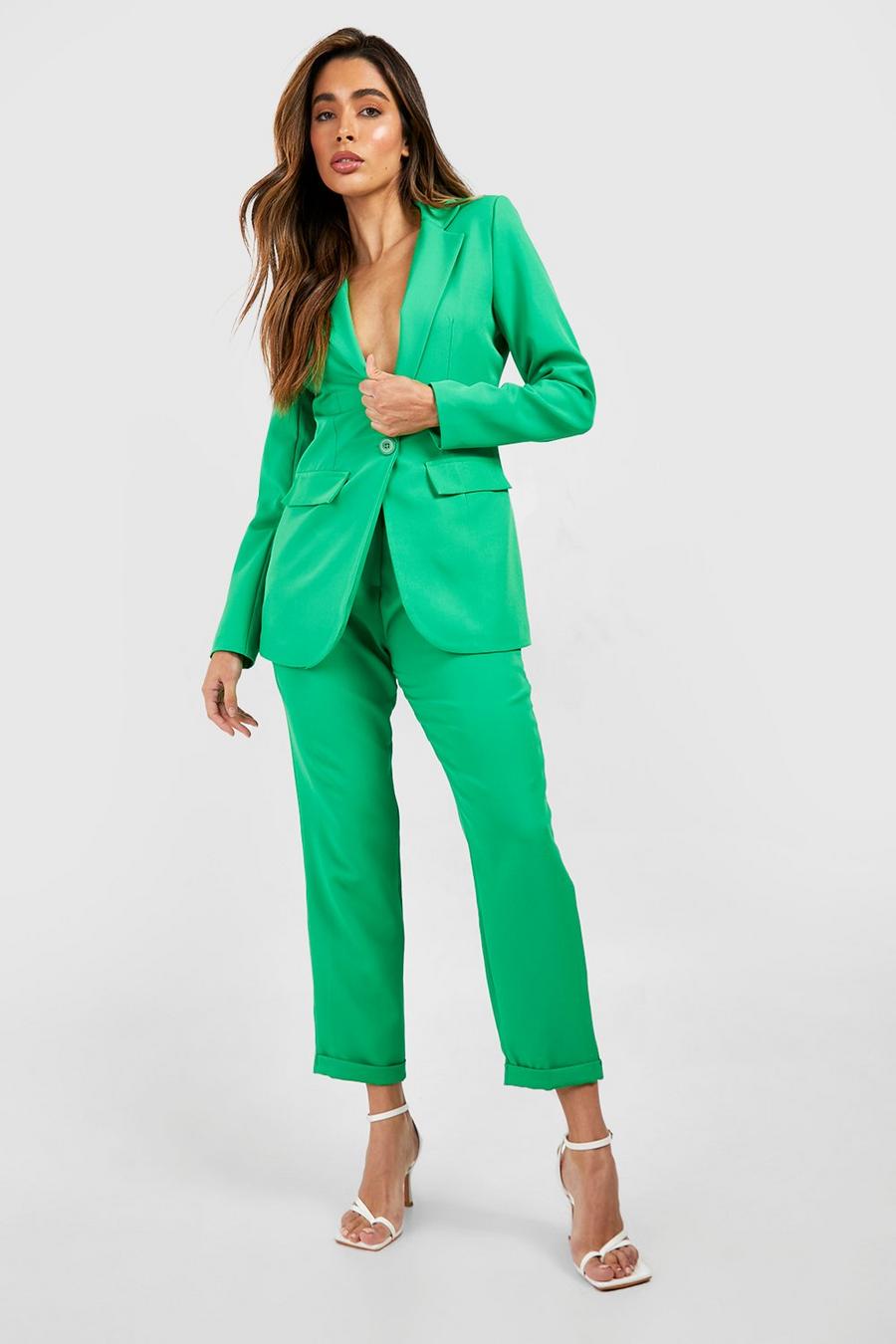 Apple green Turn Cuff Straight Leg Tailored Trousers  image number 1