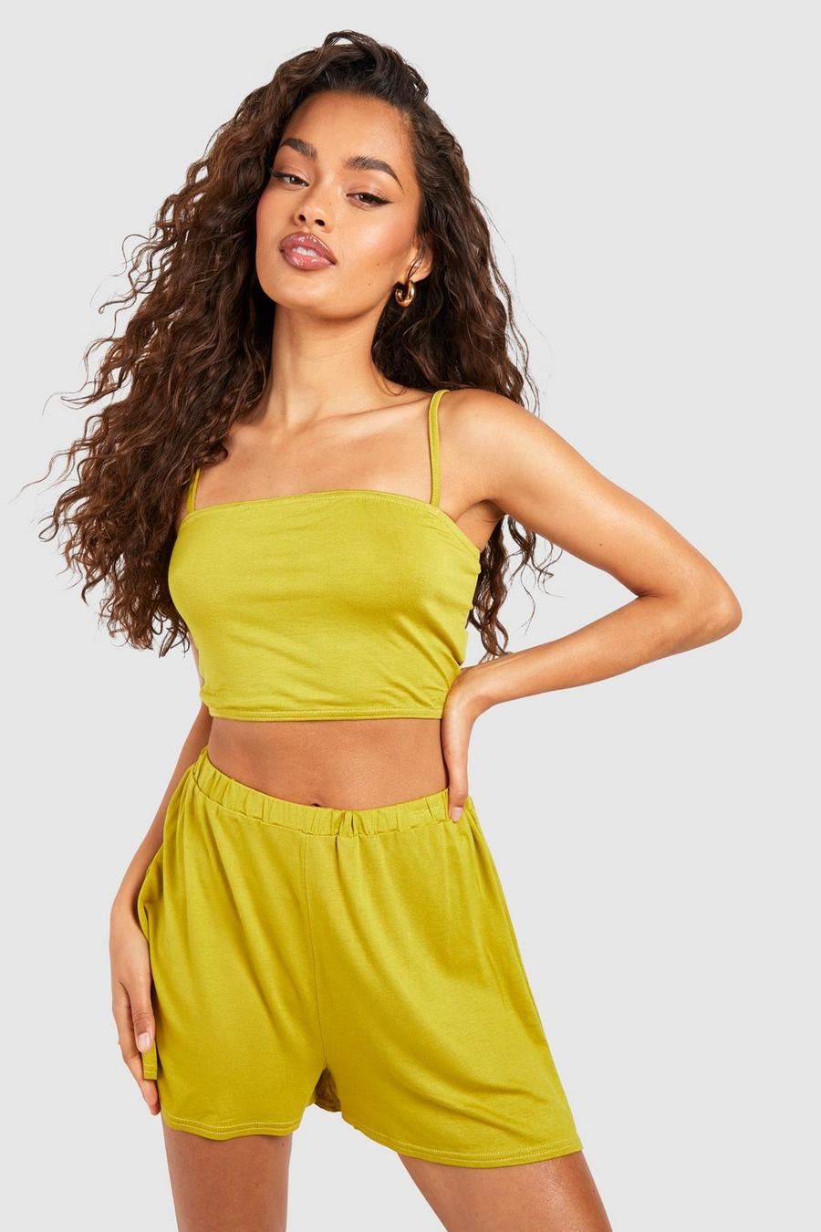 Chartreuse yellow Jersey Knit Crop & Flowy Shorts