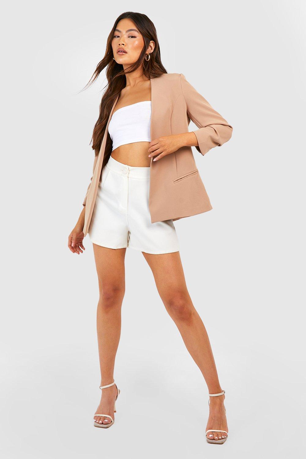 Cream ruched hotsell sleeve blazer