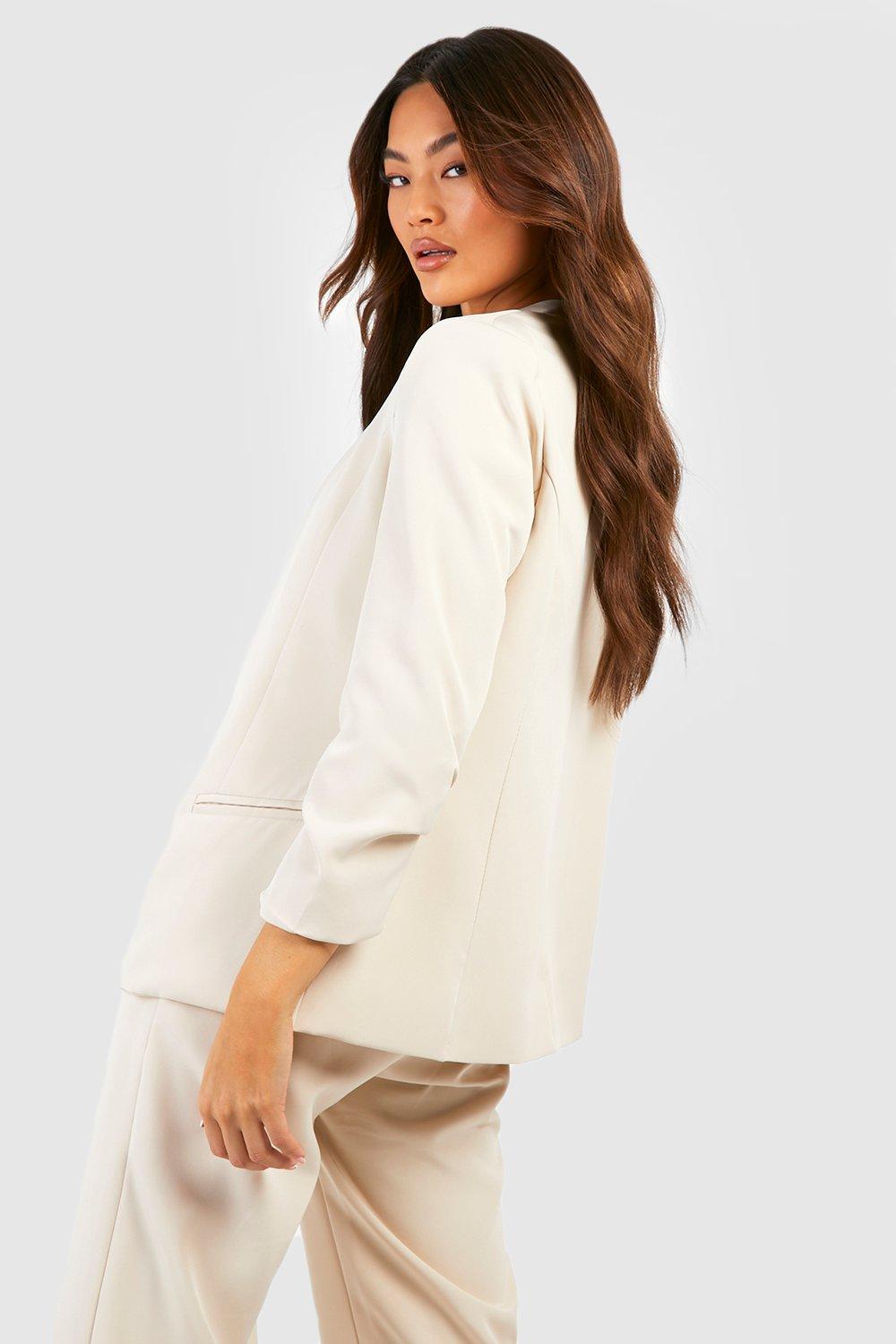 Cream ruched sleeve blazer hotsell