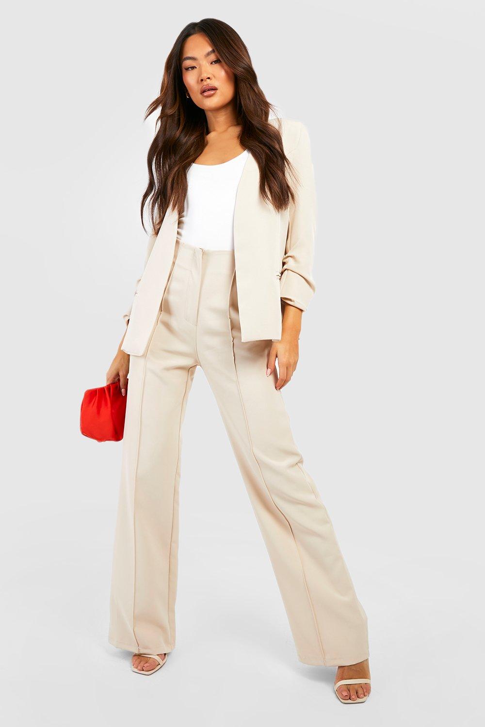 Cream ruched sleeve blazer online