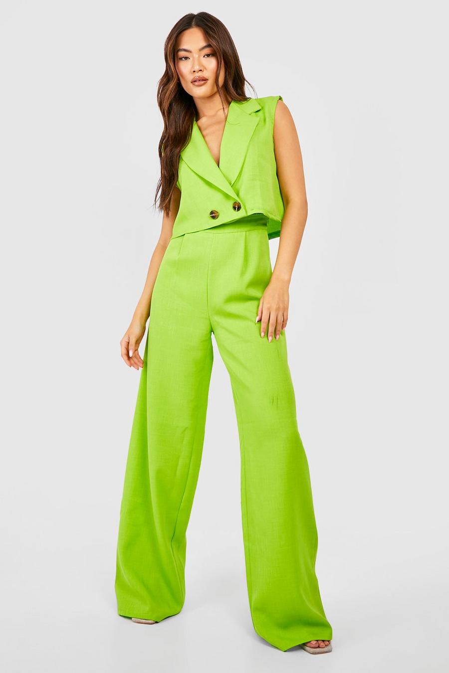 Olive Textured Wide Leg Tailored Trousers image number 1