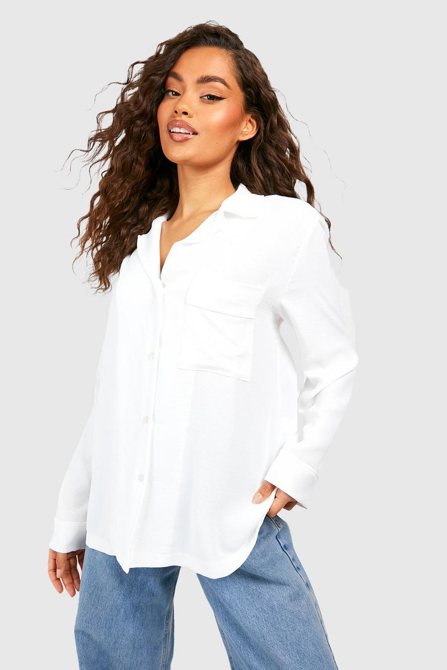 Ivory white Hammered Pocket Detail Relaxed Fit Shirt image number 1