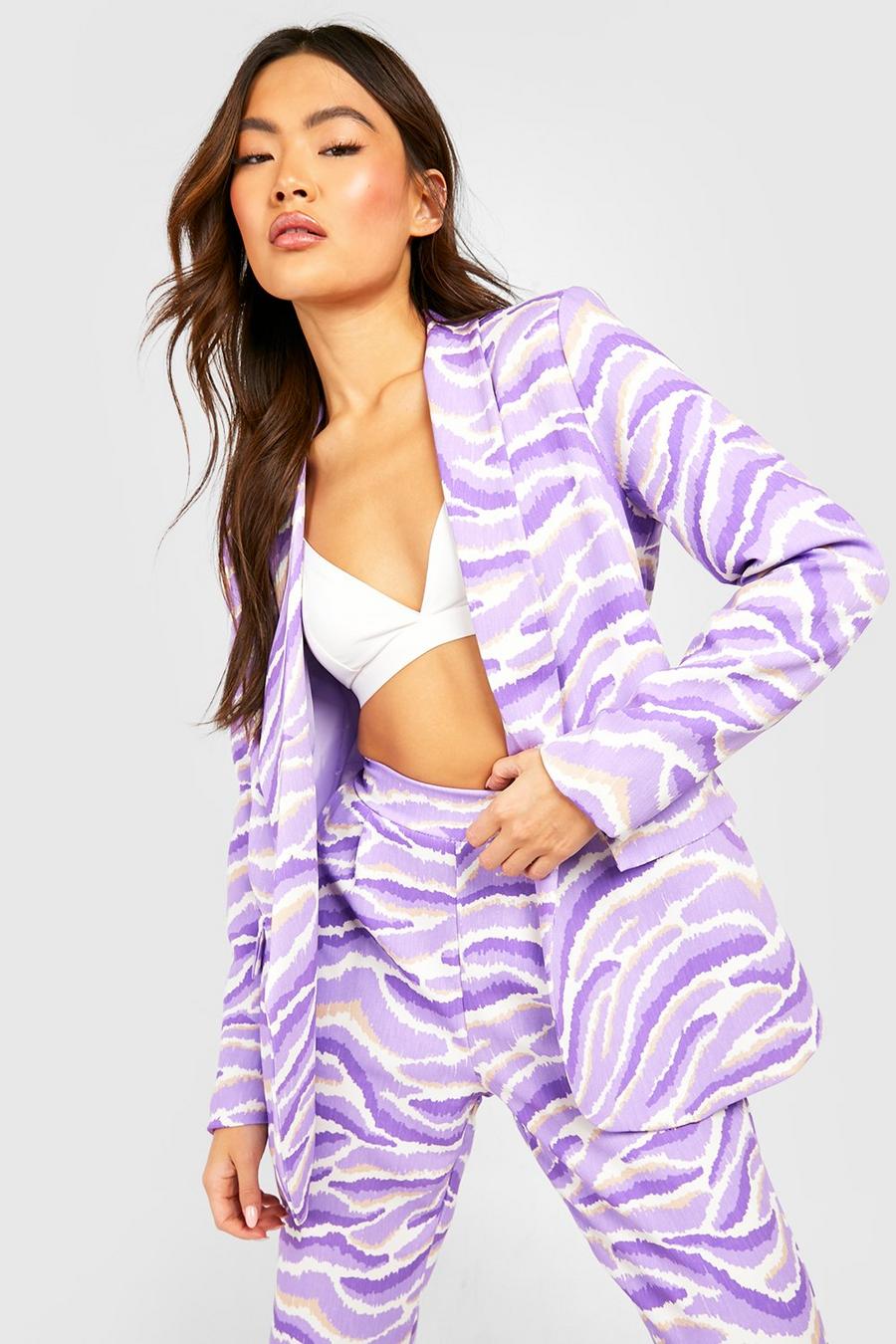 Lilac Pastel Abstract Zebra Print Tailored Blazer image number 1