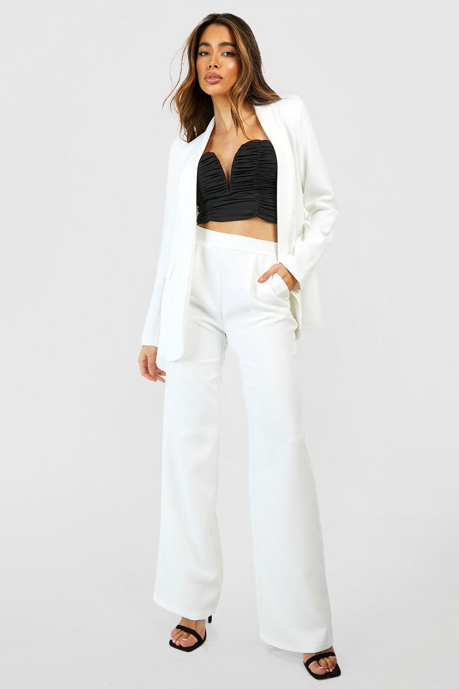 Ivory blanco Slouchy Relaxed Fit Wide Leg Tailored Trousers