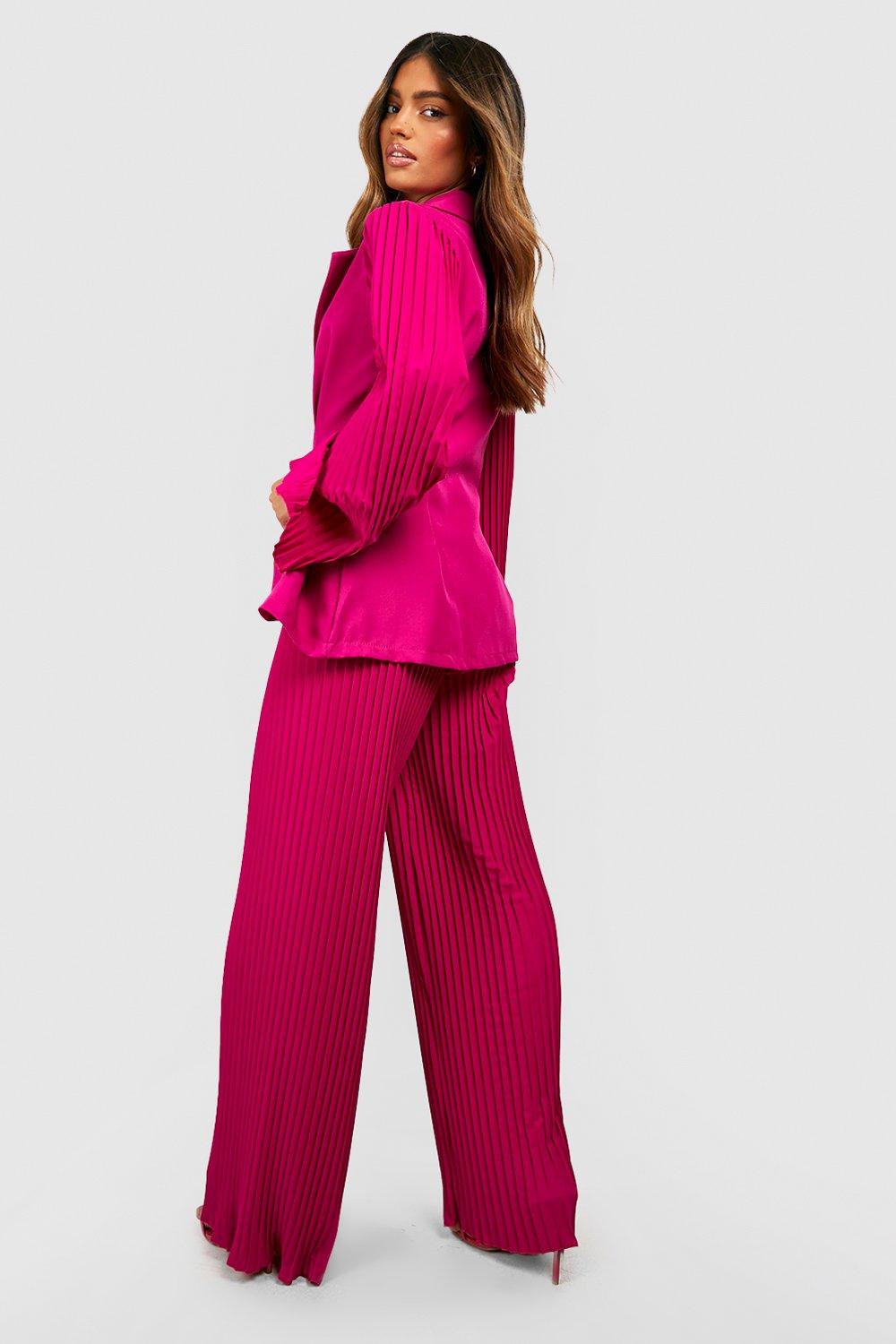 Pink pleated wide leg trousers