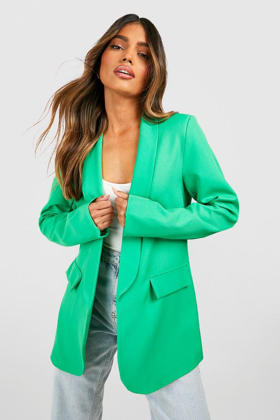 Bright green Longline Curved Hem Relaxed Fit Tailored Blazer image number 1