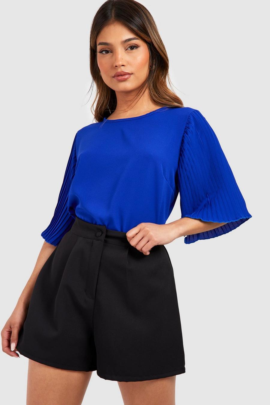 Cobalt blue Pleat Sleeve Woven Blouse image number 1