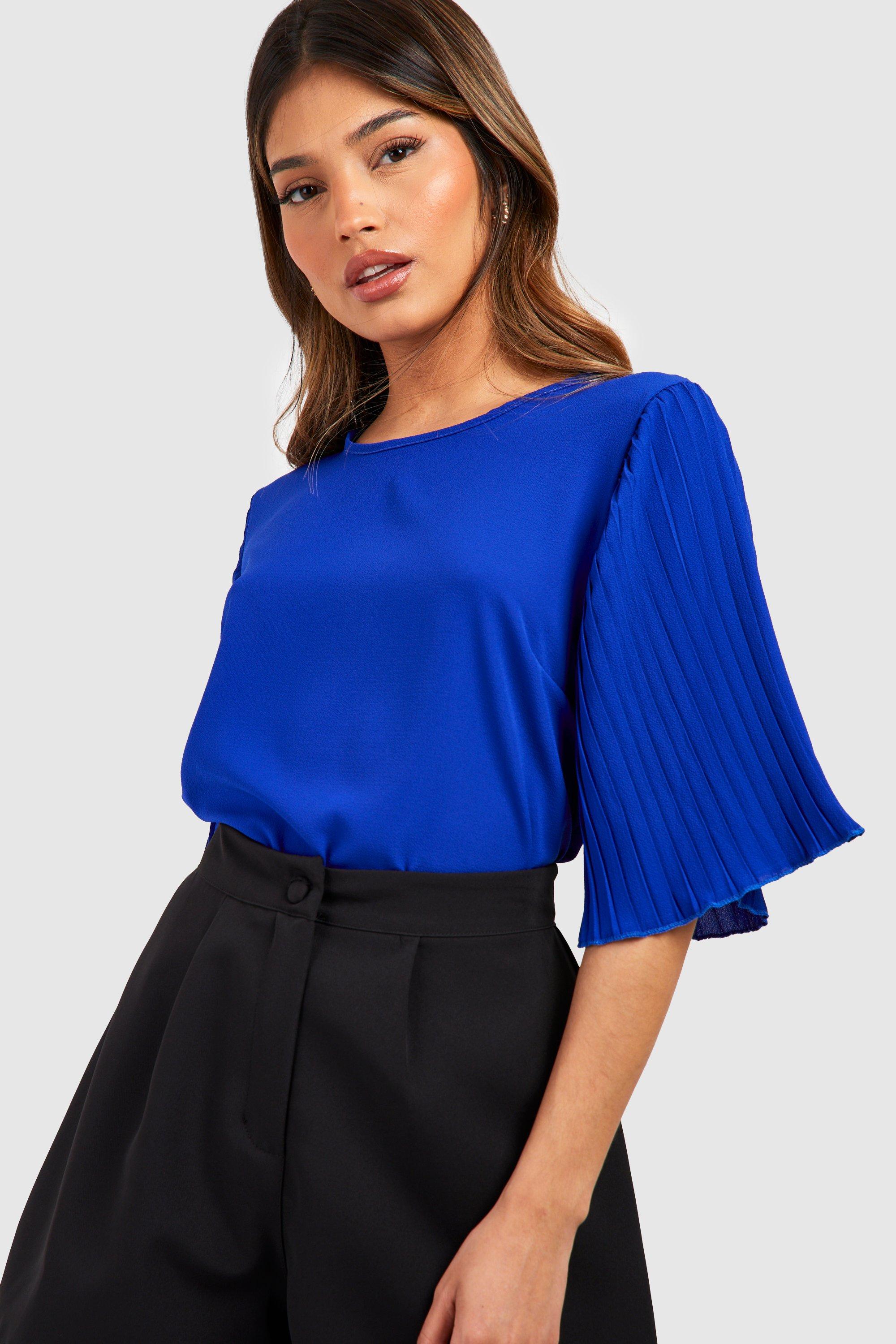 Pleated kimono sleeve surplice wrap sale blouse