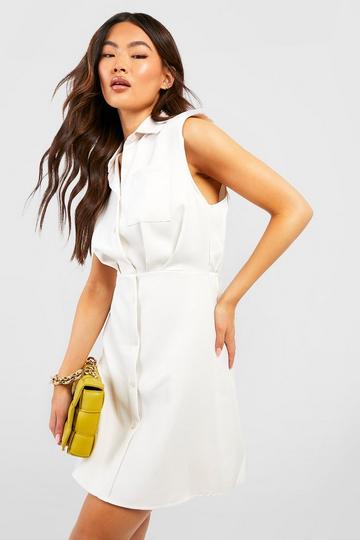 Shoulder Pad Pocket Detail Tailored Shirt Dress cream