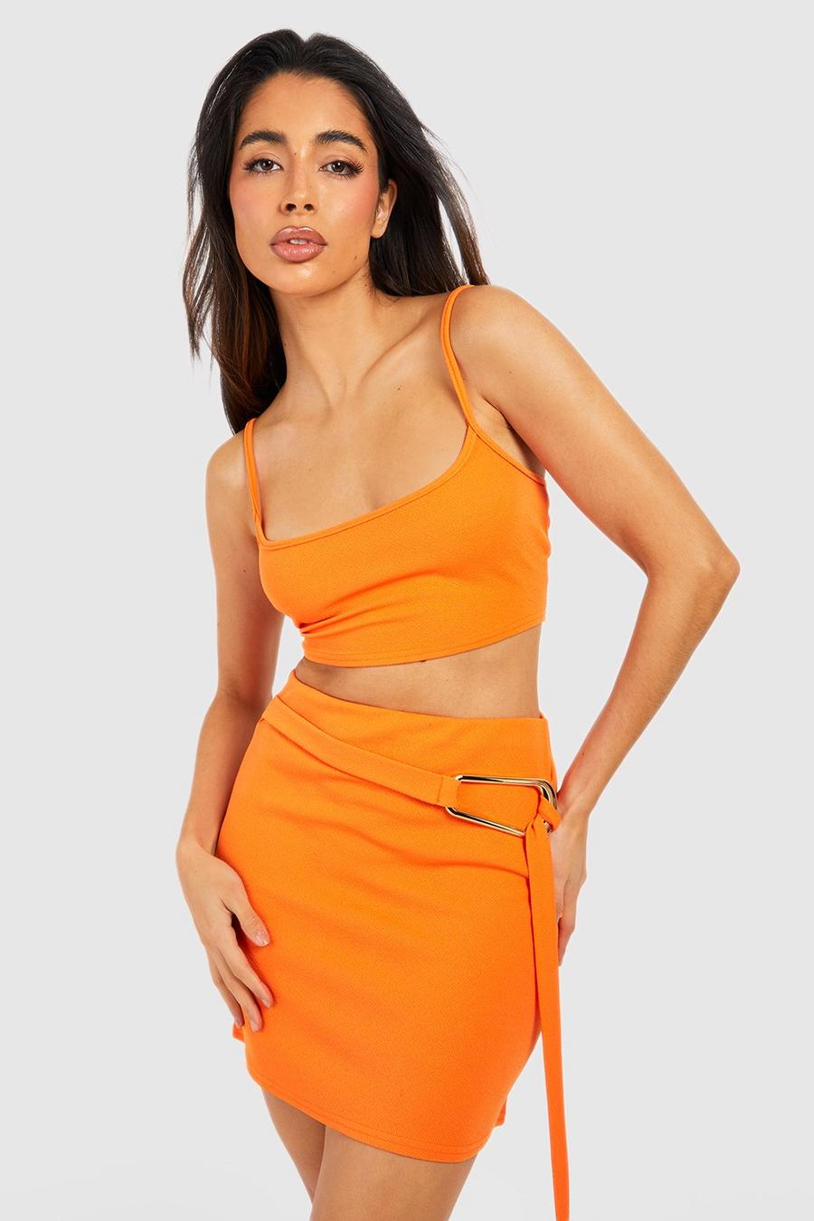 Minifalda de tela jersey y tela crepé, Orange image number 1