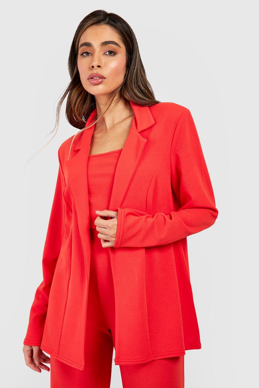 Jersey Crepe Relaxed Fit Tailored Blazer, Red orange rojo