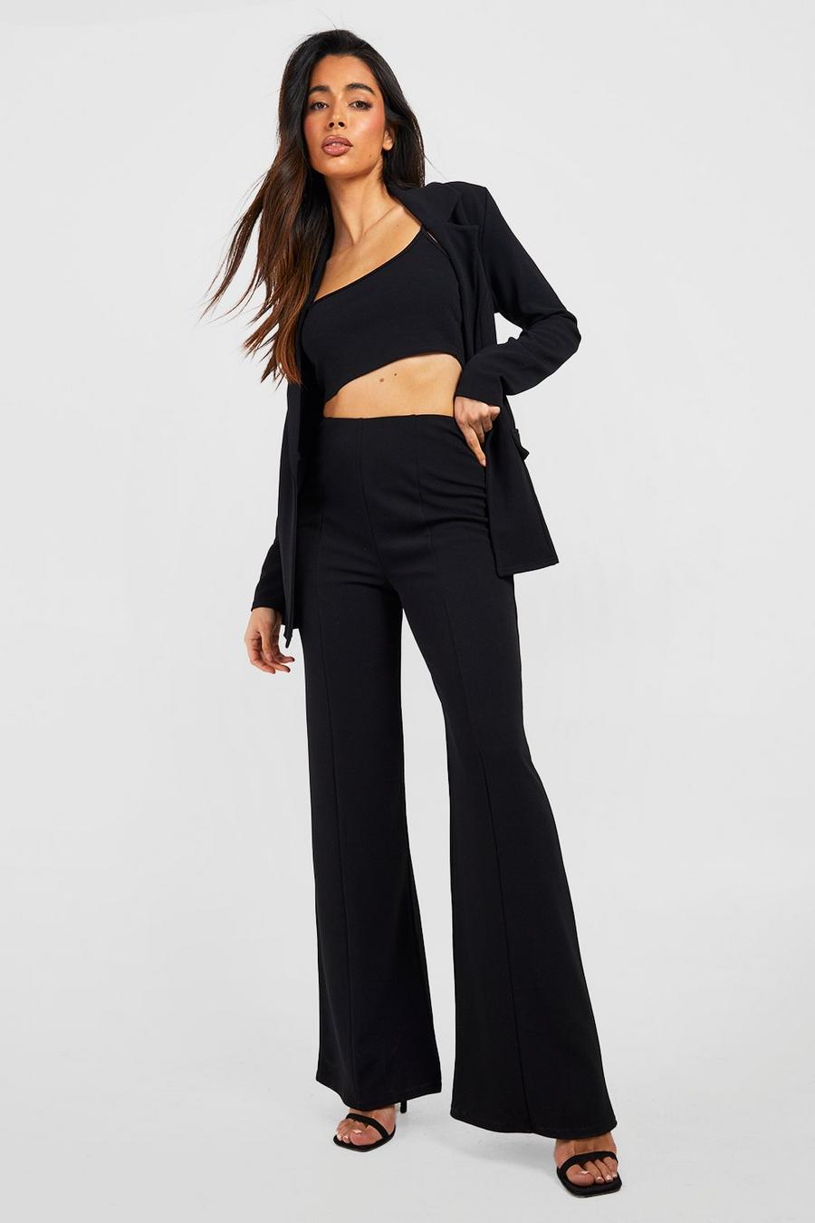 Black Jersey Crepe Straight Leg Tailored Pants image number 1