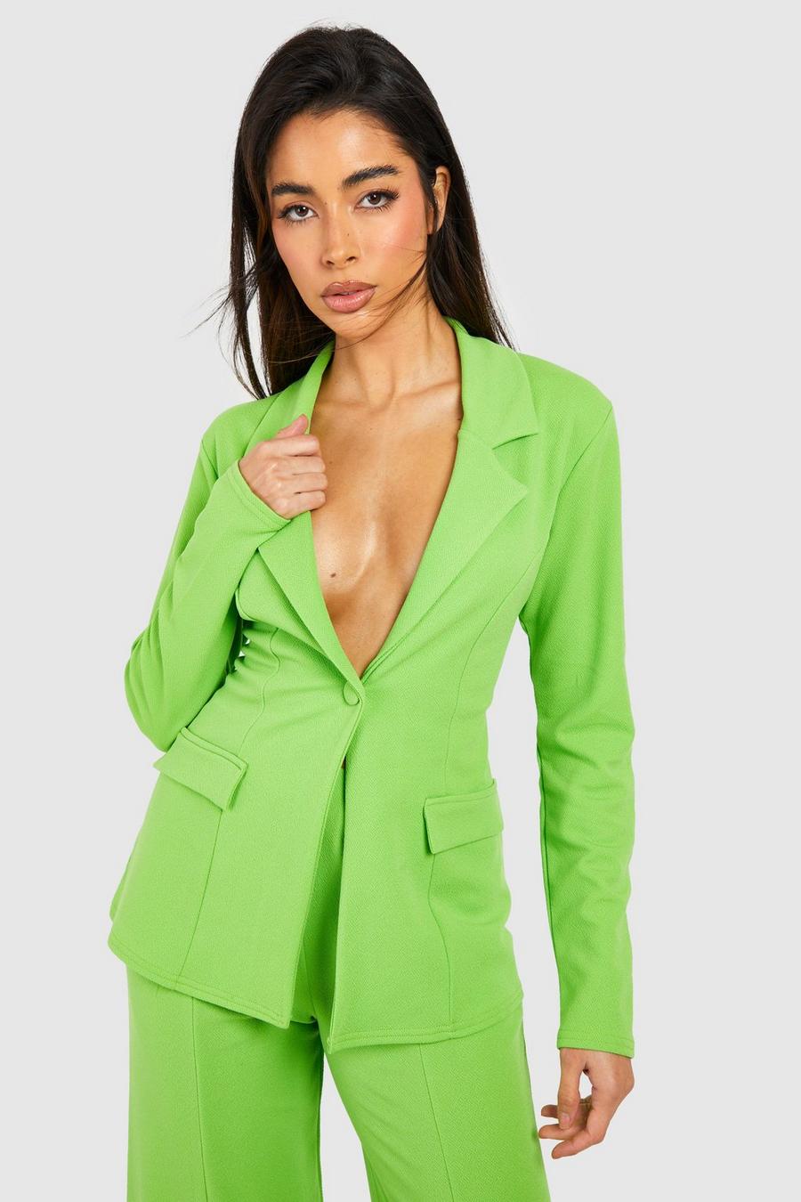 Lime Jersey Crepe Plunge Fitted Blazer image number 1