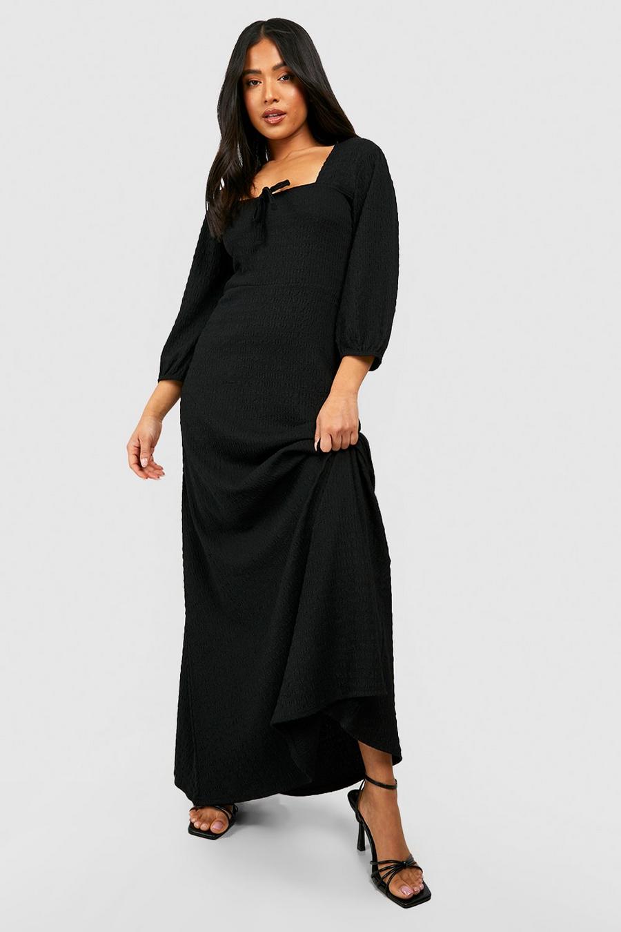 Black Petite Textured Puff Sleeve Maxi Dress image number 1
