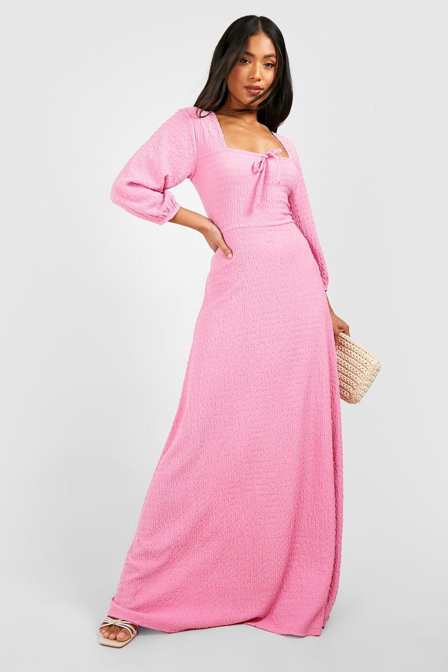 Rose pink Petite Textured Puff Sleeve Maxi Dress image number 1