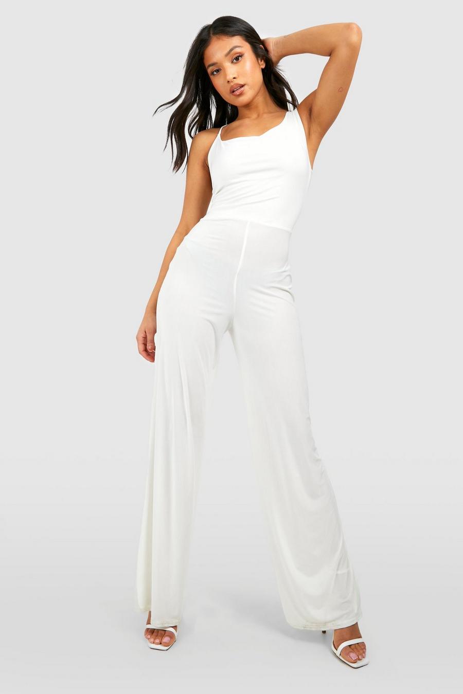 Ivory Petite Asymmetric Strappy Wide Leg Jumpsuit image number 1