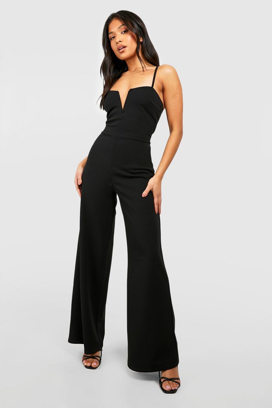 Black Petite Sweetheart Neck Strappy Wide Leg Jumpsuit image number 1