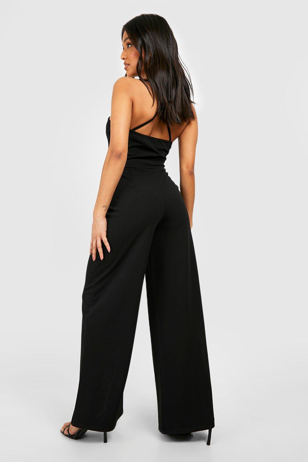 Petite Sweetheart Neck Strappy Wide Leg Jumpsuit