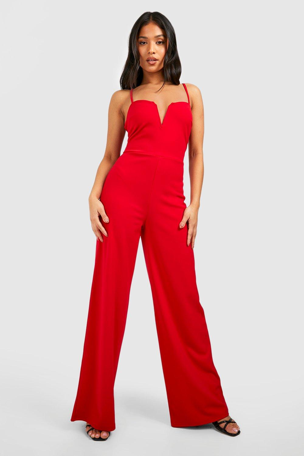 Petite Sweetheart Neck Strappy Wide Leg Jumpsuit