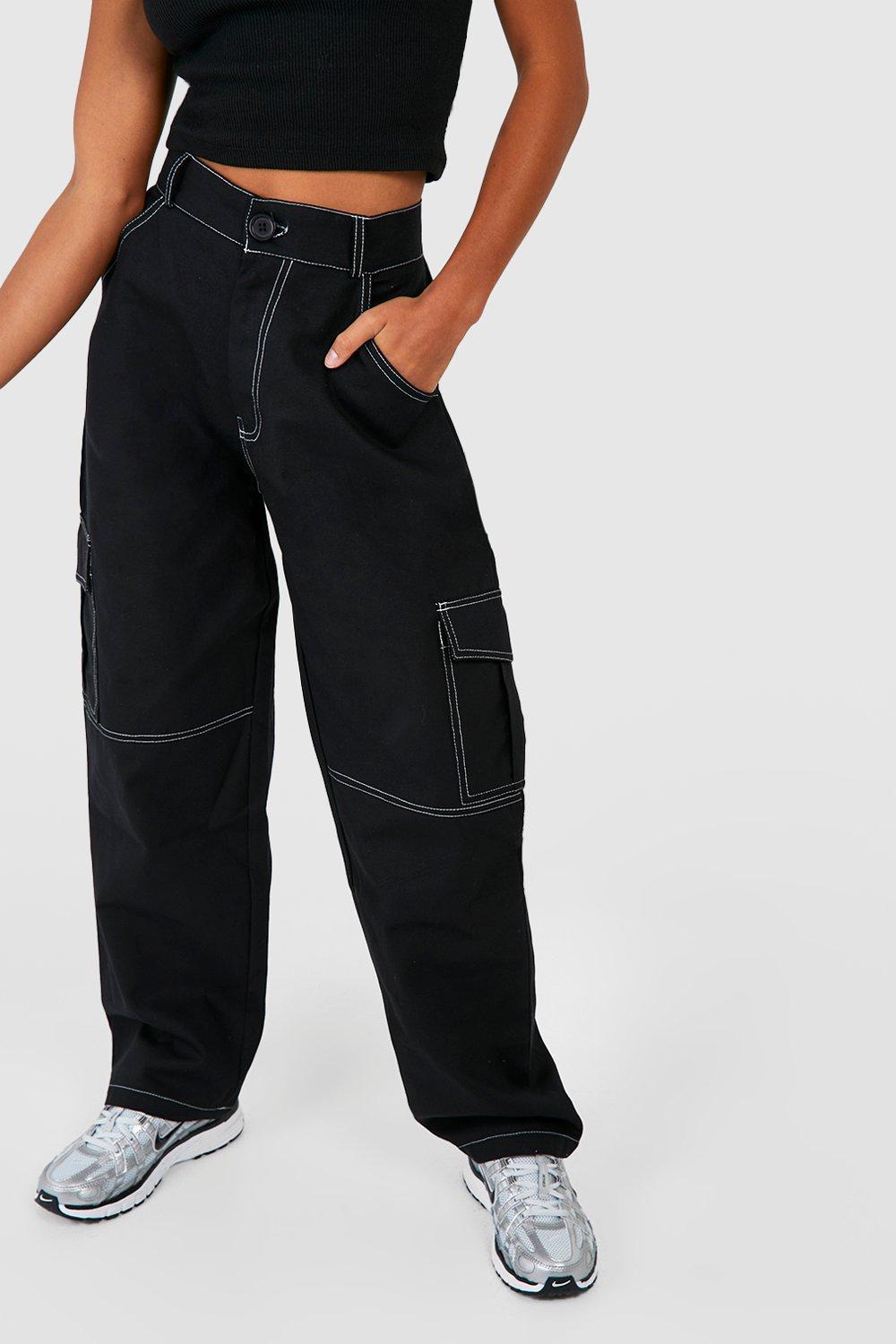 Petite Black Contrast Waistband Trousers