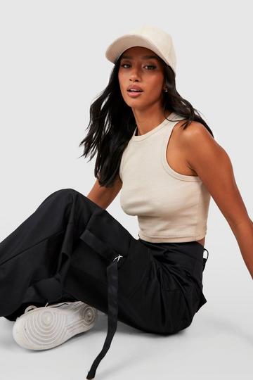 Petite Wide Leg Tab Detail Cargo Trouser black