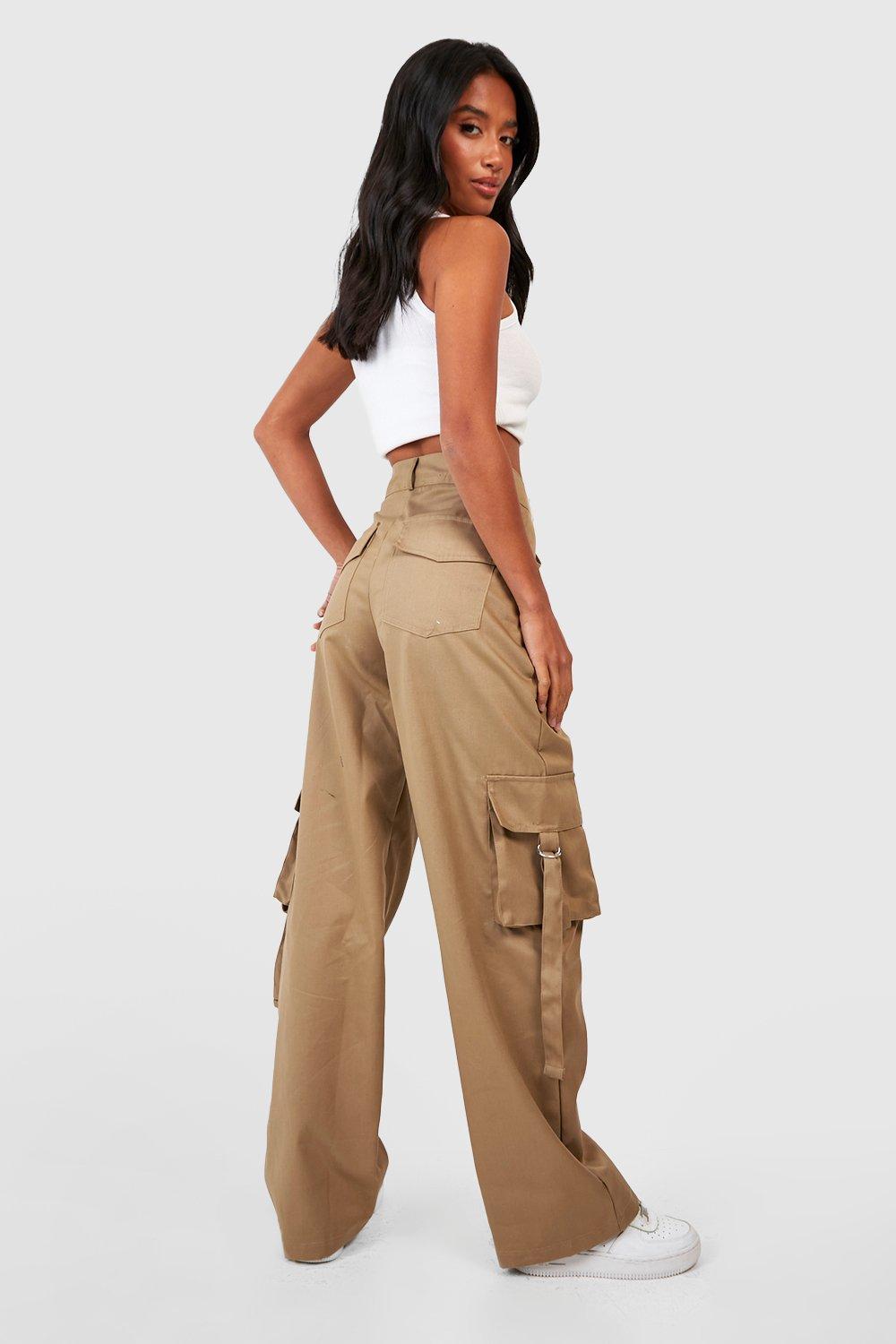 Petite Wide Leg Tab Detail Cargo Trouser