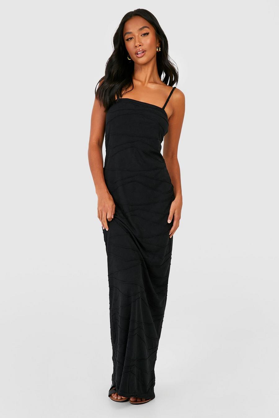Black Petite Textured Seam Detail Maxi Dress image number 1