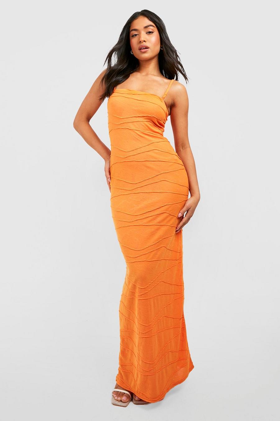 Orange Petite Textured Seam Detail Maxi Dress image number 1