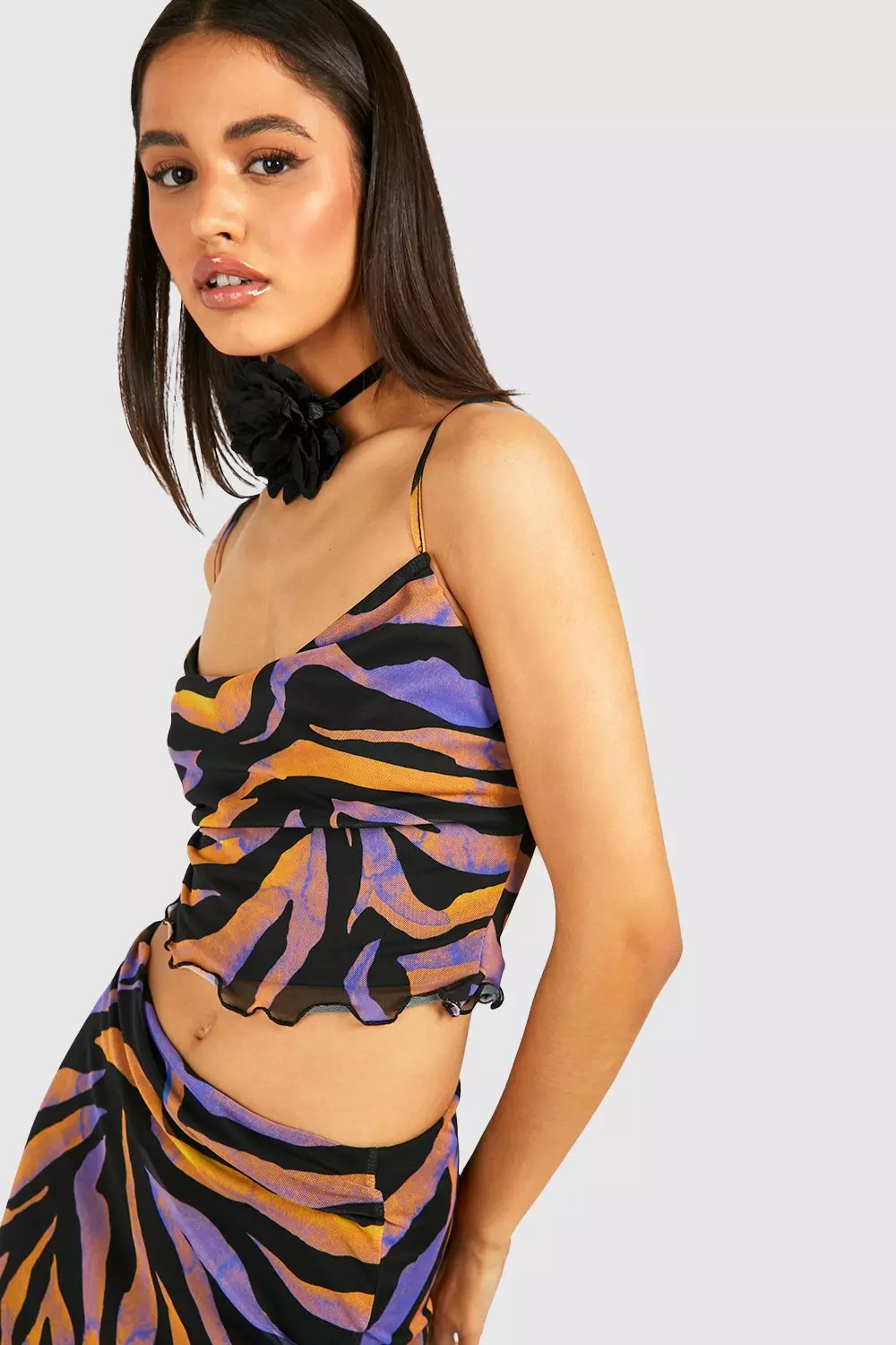 Black Mesh Zebra Cowl Neck Cami alternative image
