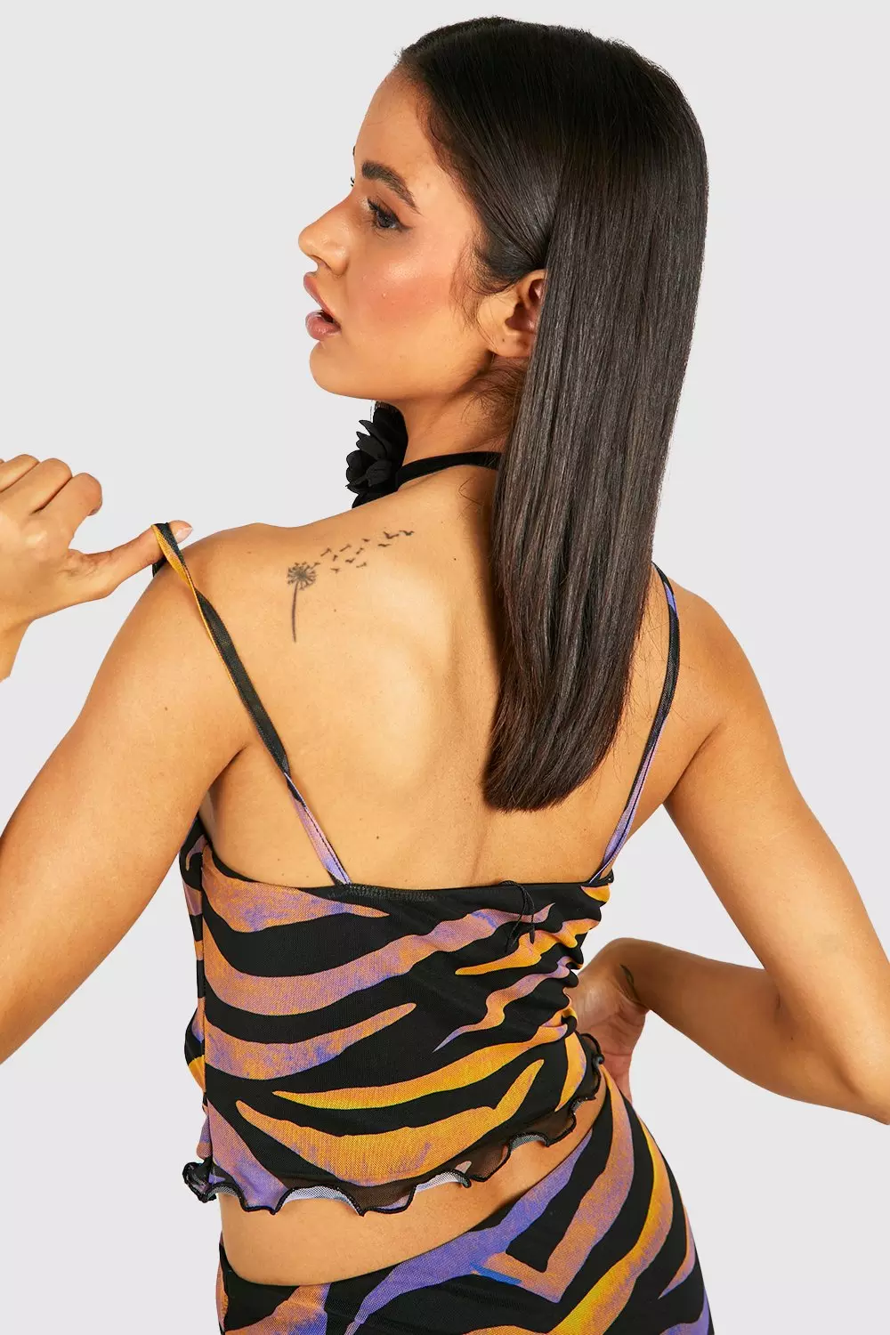 Black Mesh Zebra Cowl Neck Cami alternative image