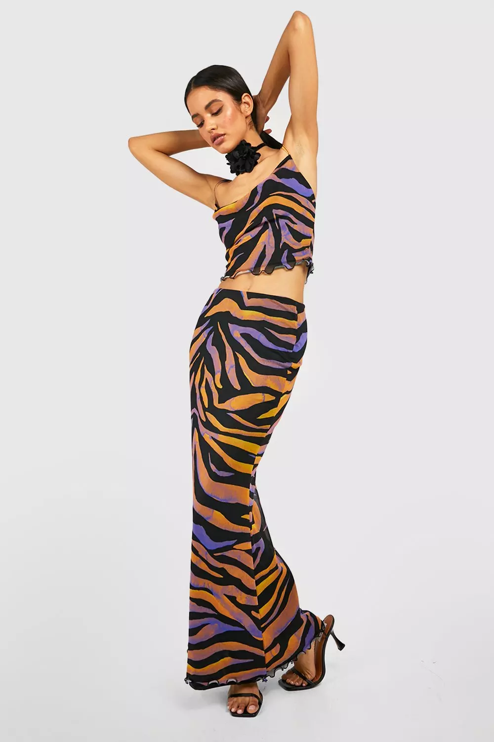 Black Mesh Zebra Cowl Neck Cami alternative image