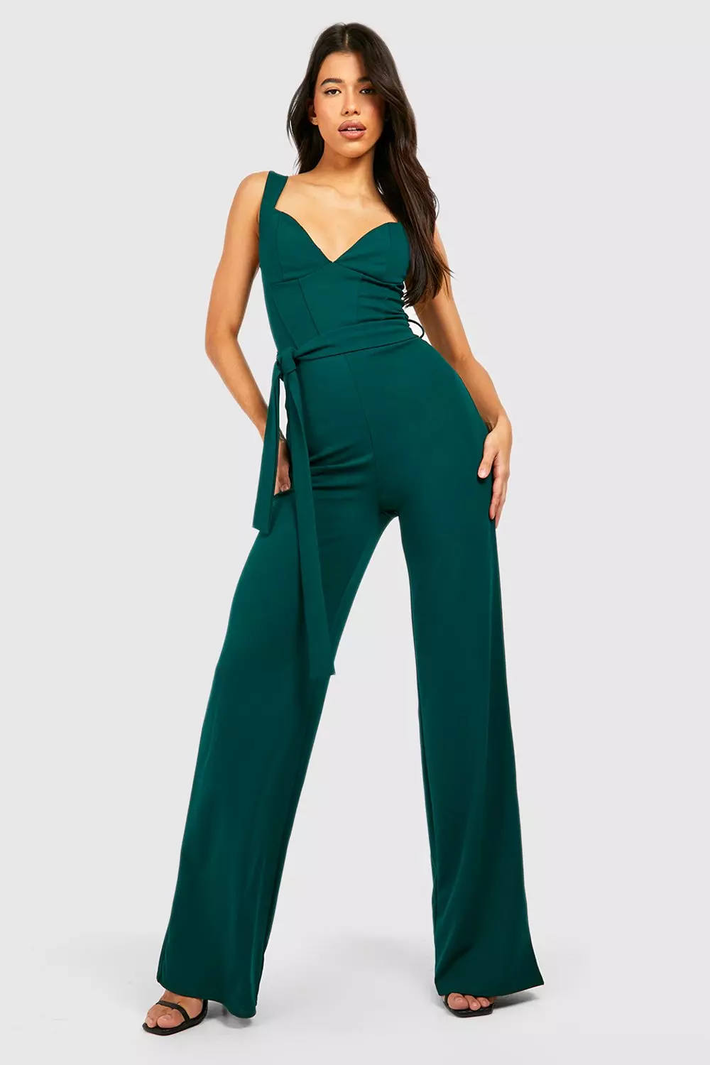 Off one shoulder pierced store belted wide leg jumpsuit